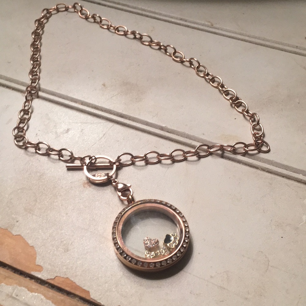 Origami Owl Gold Necklace with Charms